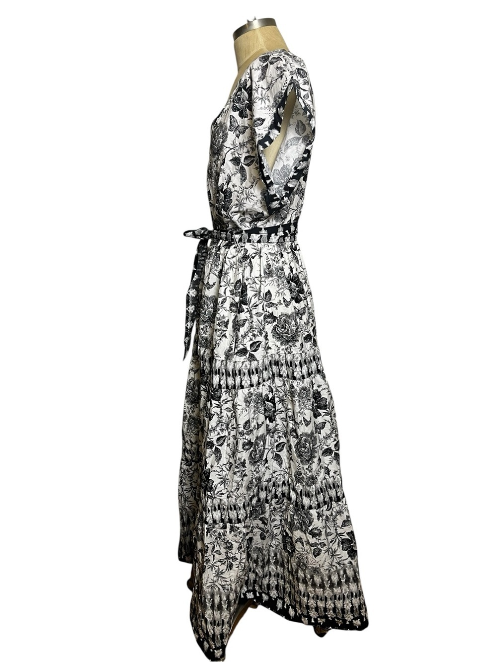 Abercrombie & Fitch XLT Tall Black White Floral Butterfly Toile Midi Dress NWT - Picture 7 of 10
